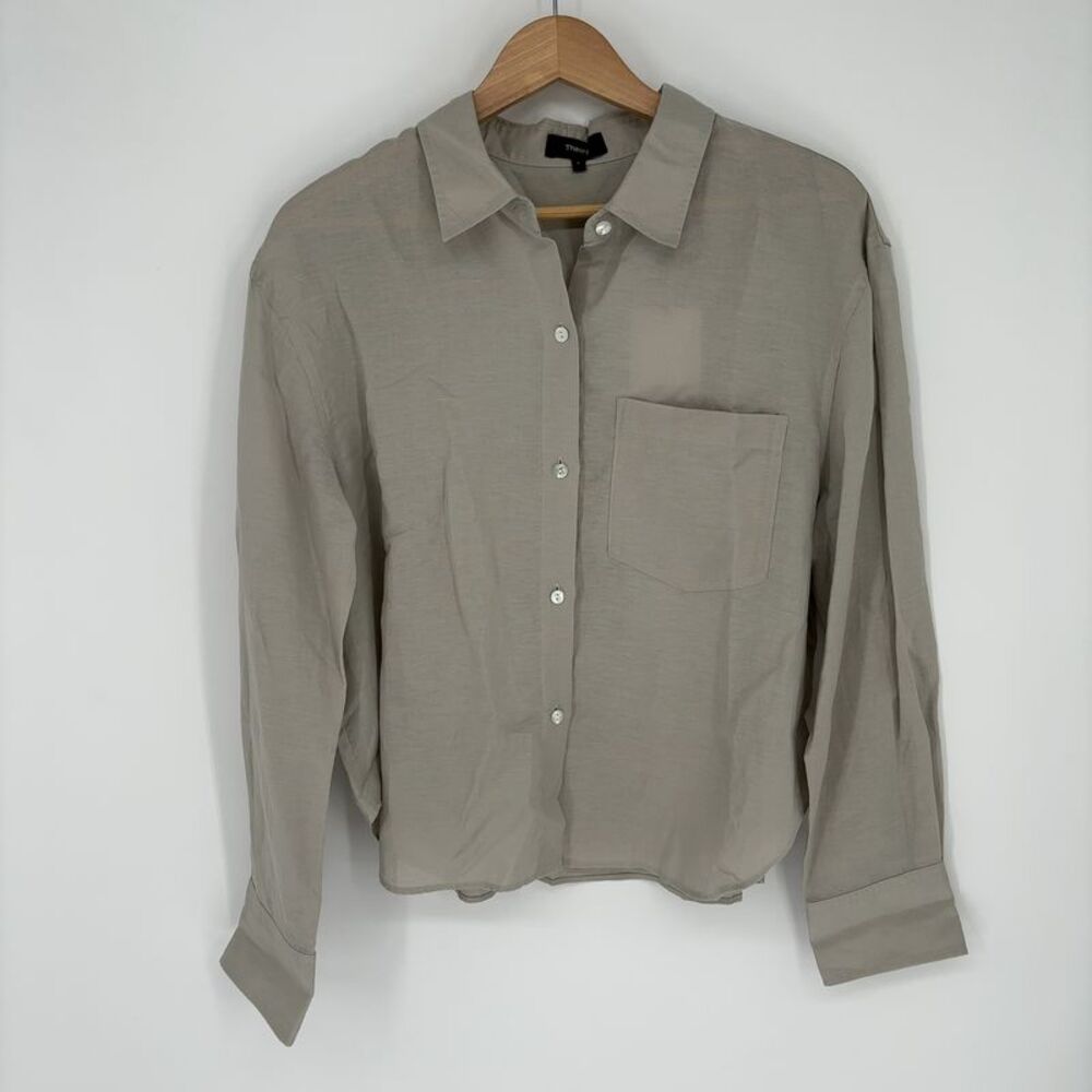 Theory Collard Boyfriend Linen Shirt
